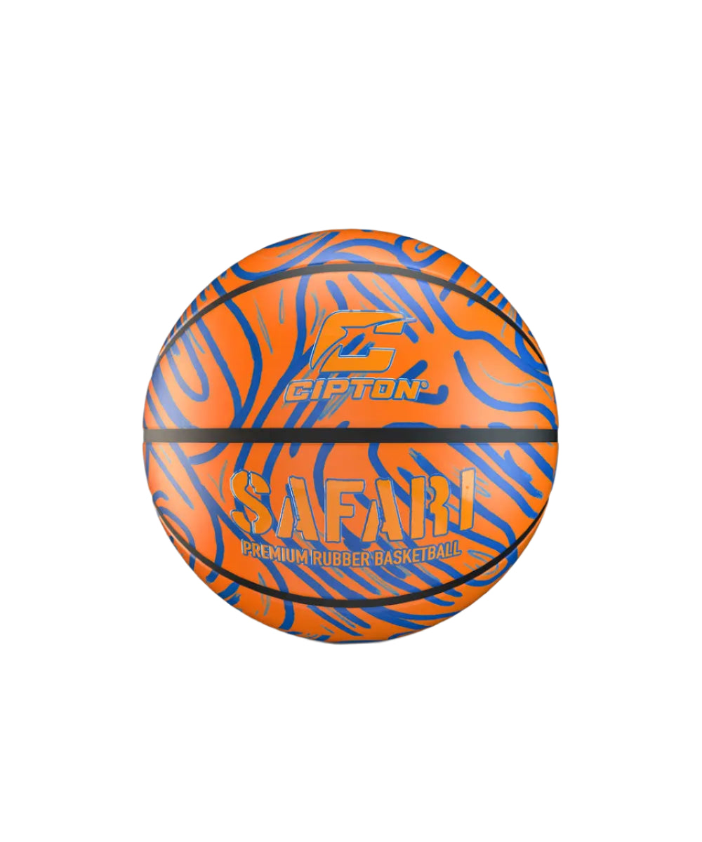 This premium rubber basketball by Cipton Safari boasts a vibrant orange and blue design. Perfect for indoor and outdoor play, this ball is sure to be a slam dunk!