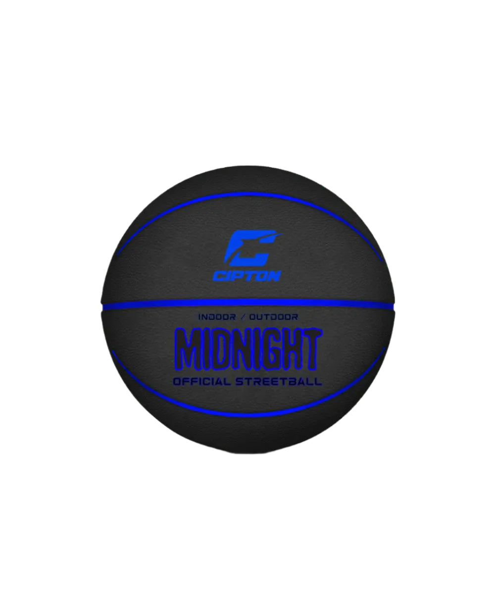 Ignite your passion for basketball with the Cipton Midnight Official Streetball Basketball, featuring the word "midnight" in a visually stunning and captivating manner.