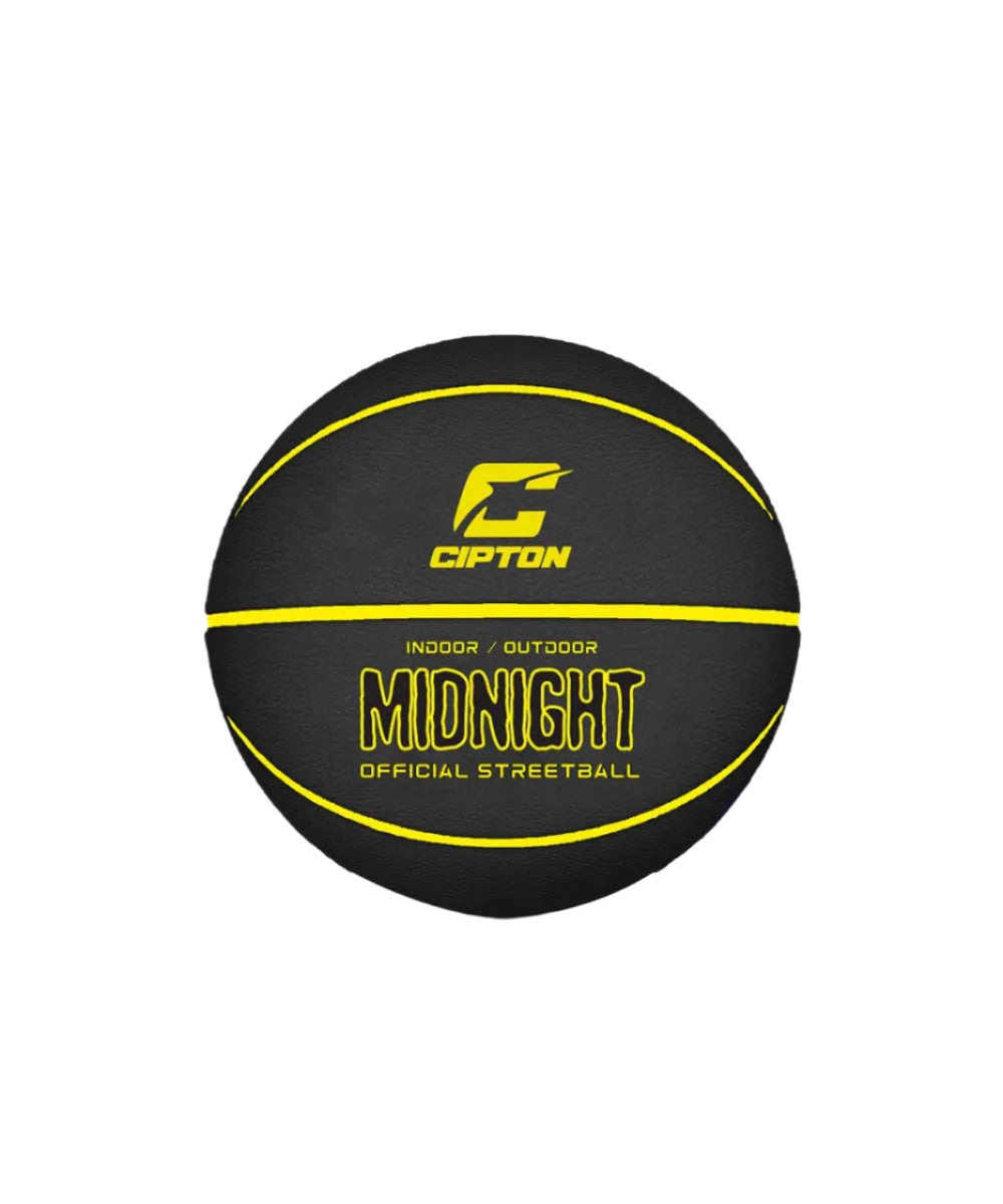Unleash your basketball prowess with the Cipton Midnight Official Streetball Basketball, boasting the word "midnight" in a stylish and eye-catching design.