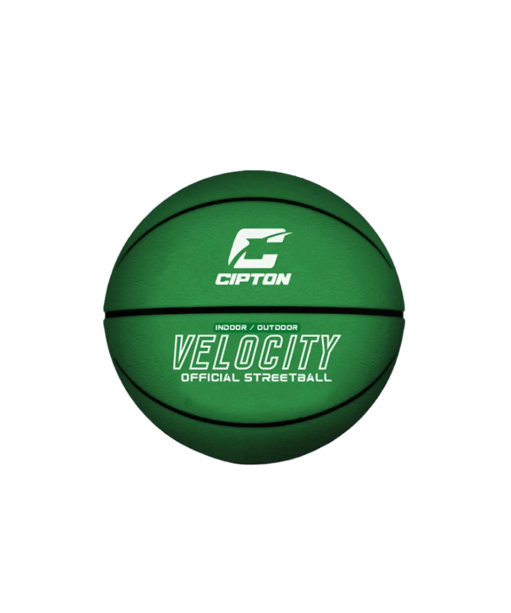 Take your basketball game to the next level with this eye-catching green and black ball. This Cipton Velocity Official Streetball is sure to turn heads on the court.