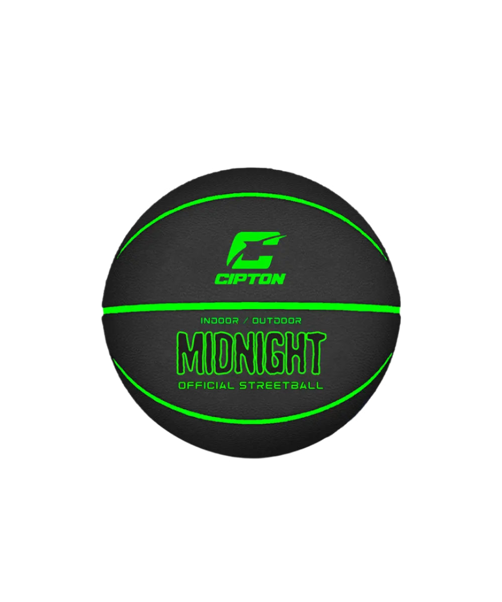 Experience the thrill of the game with the Cipton Midnight Official Streetball Basketball, featuring the captivating word "midnight" on its surface.
