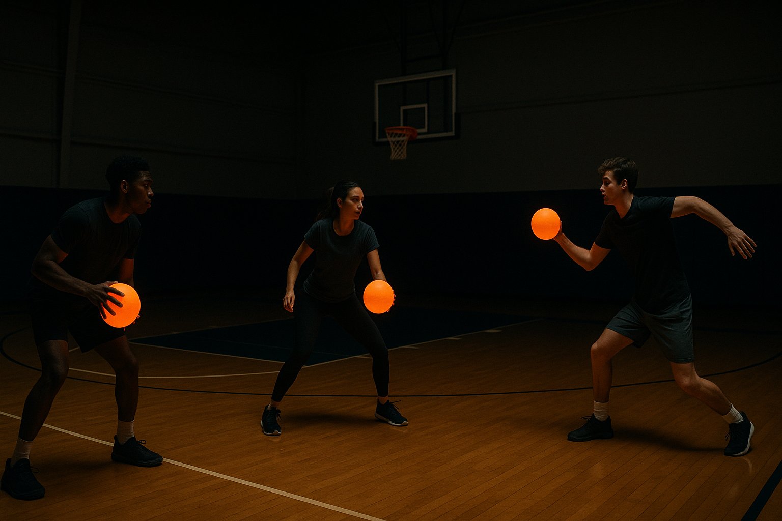 A confident dodgeball player gripping a Cipton ball, poised to start an intense match.