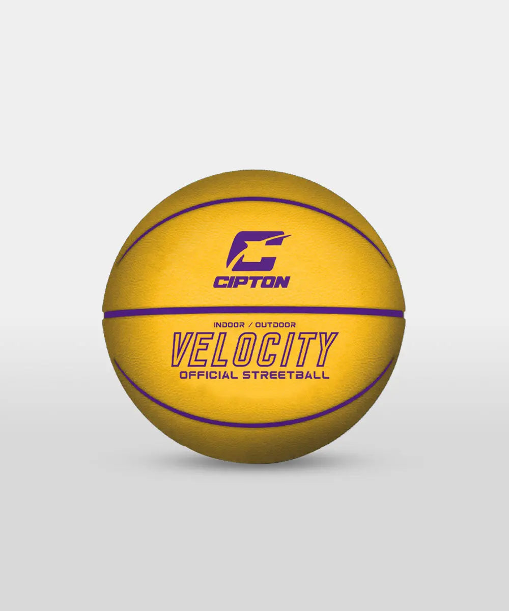Check out this awesome image of a basketball! It's a yellow and purple ball with the words 