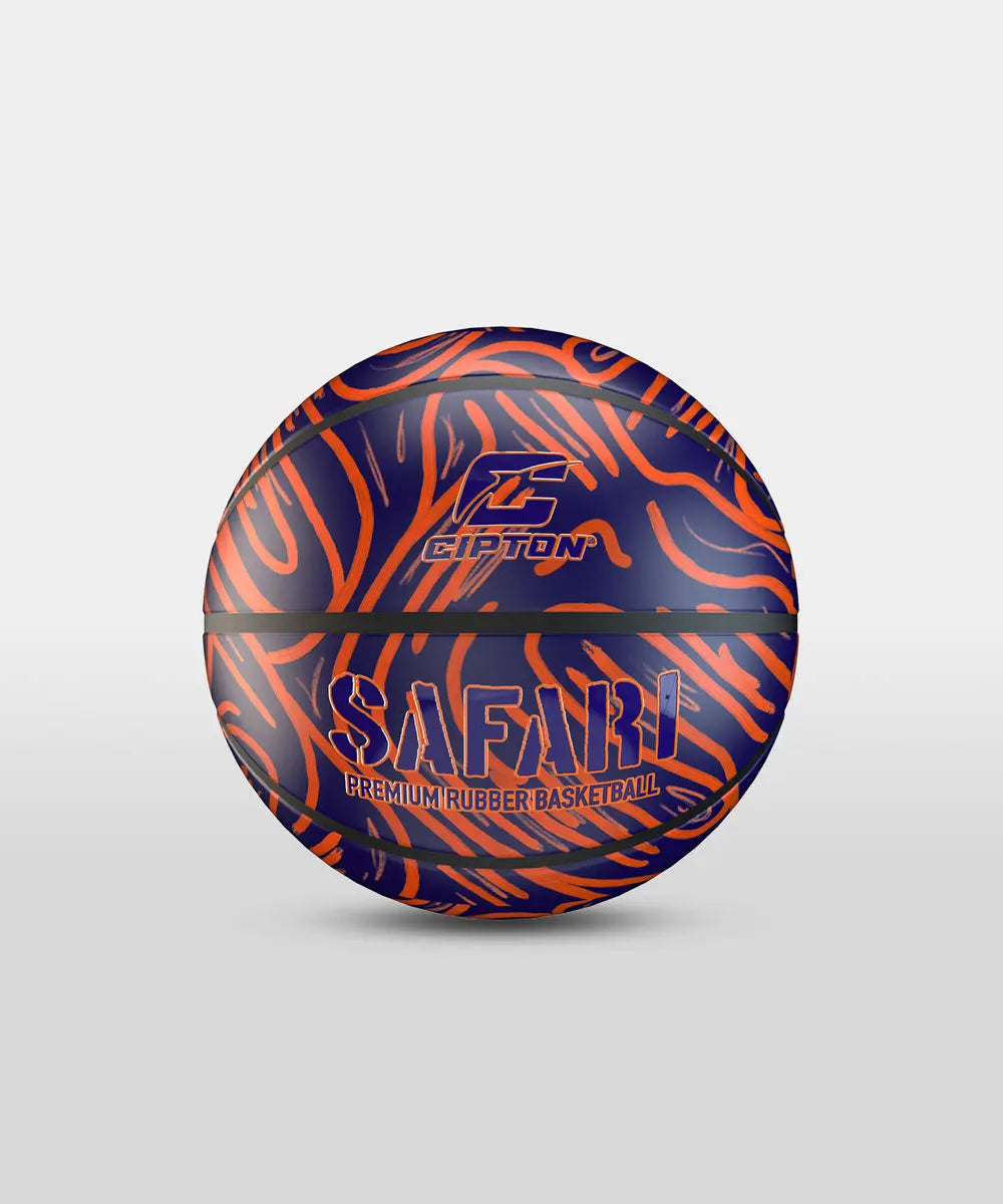 Check out this unique orange and purple design. It's the Cipton Safari Premium Rubber Basketball.