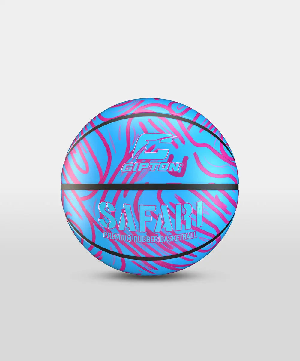 Take a look at this awesome basketball with a stylish blue and pink design. It's the Cipton Safari Premium Rubber Basketball.