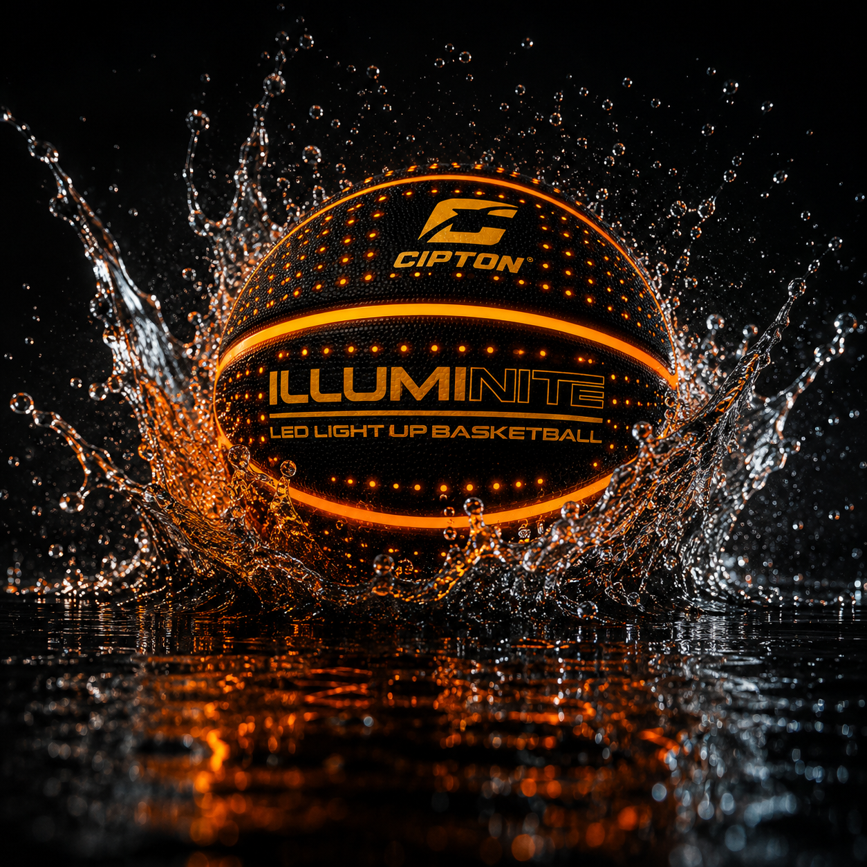 CIPTON LED basketball glowing through a water splash
