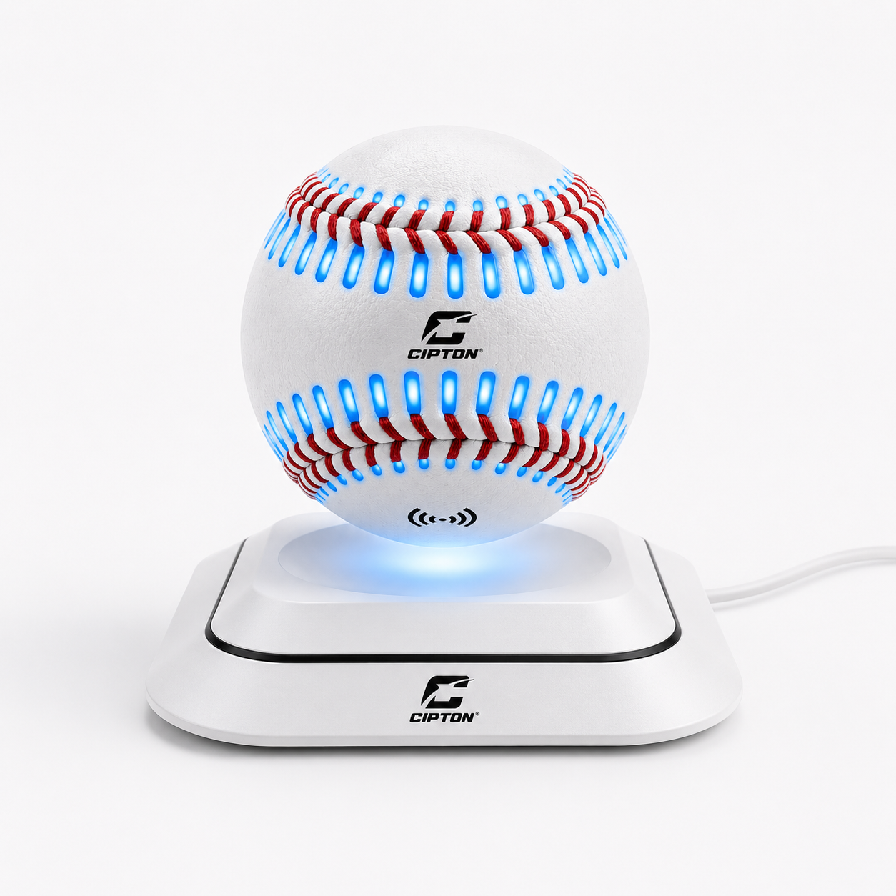 CIPTON LED baseball charging on its wireless charging stand
