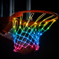 CIPTON LED Basketball Net glowing in rainbow colors on a hoop at night