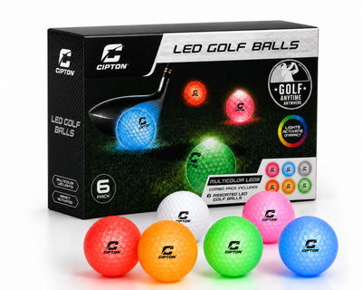CIPTON LED Golf Balls 6-pack retail box with six glowing balls
