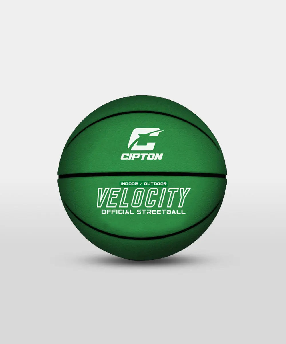 Take your basketball game to the next level with this eye-catching green and black ball. This Cipton Velocity Official Streetball is sure to turn heads on the court.